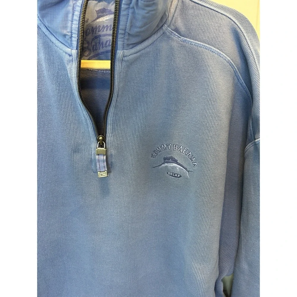 Tommy Bahama Men's Blue Quarter Zip Pullover Sweater Relaxed Fit Size M‎